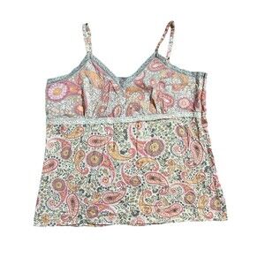 Y2K Babydoll Cami Top Paisley Lace Trim Sz XL Forest Fairy